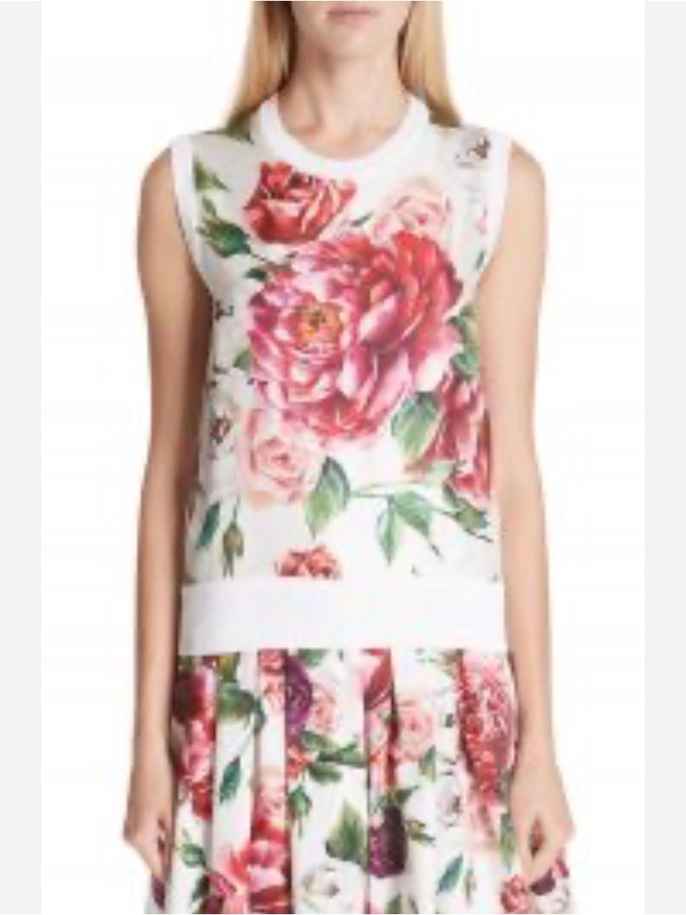 DOLCE & GABBANA Silk Panelled Knit Sleeveless Floral Top Size 38 (FLAWED)